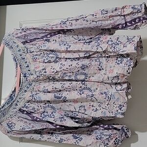 Lucky Brand Women's Bohemian Peasant Top With Embroidered Neckline Size M